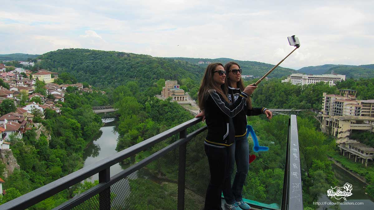 Nina and Ellie taking a selfie on Veliko Tarnovo-panoramic balcony